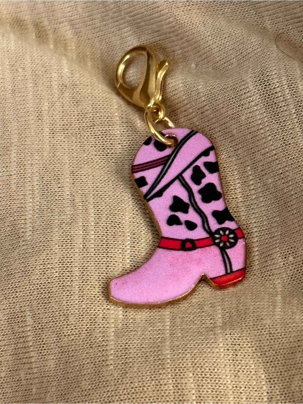 Pink Cowboy Boot Enamel Charm with Gold Clasp - Picture 3 of 3